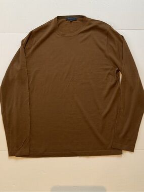 Men's Brown Patrick Assaraf Long-Sleeve Crewneck lightweight sweater